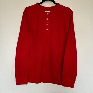 Goodfellow L Red Texture Cotton /Poly Pullover Lon Sleeve 1/4 Neck Buttons